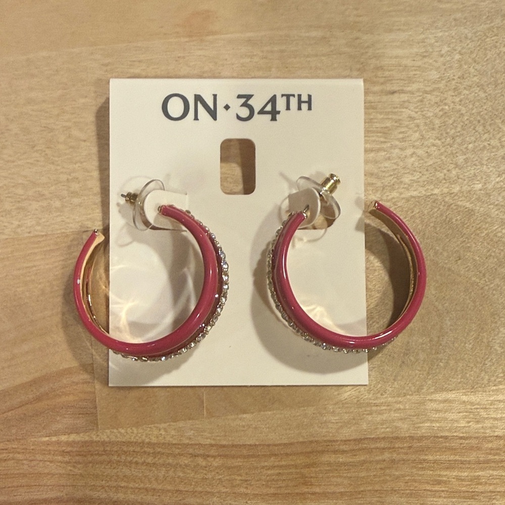 On 34th Pink & Rhinestone Hoop Earrings